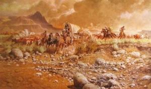 VICKERS Russ 1923-1997,Cowboys being Chased by an unseen Enemy,1980,Rachel Davis US 2008-04-12