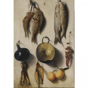 VICTORIA Vicente 1650-1712,FISH, CHILLIES, SPRING ONIONS, ORANGES, A FLASK AN,Sotheby's 2007-12-17