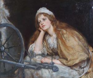 VICTORIAN SCHOOL,A young lady seated at a spinning wheel,Mallams GB 2007-01-18