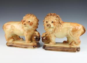 VICTORIAN SCHOOL,figures of lions with glass eyes raised on rectang,Denhams GB 2021-12-01
