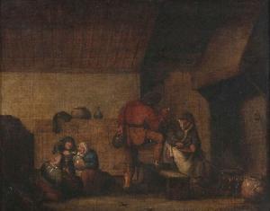 Victorijns Anthonie,Farmer's interior with four figures near the firep,Bernaerts 2015-12-07