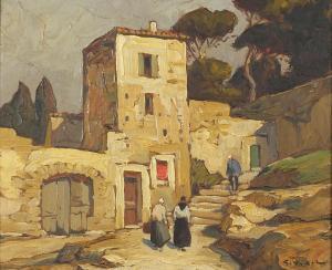 VIDAL Georges 1900-1900,Figures before a continental villa,Eastbourne GB 2022-09-07