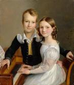 VIEILLEVOYE Barthelemy 1798-1855,A pair of siblings at a spinet,1827,Galerie Koller CH 2016-09-21