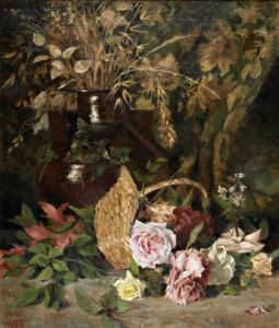 VIEIRA joão rodrigues 1856-1898,Cesto com rosas em jardim,1886,Palacio do Correio Velho 2009-12-14