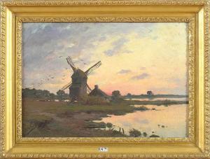 VIERIN Emmanuel,Paysage lacustre crépusculaire au moulin et à la c,1891,VanDerKindere 2021-12-07