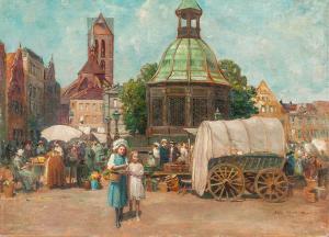VIERKE Wilhelm 1900-1900,Der Marktplatz von Wismar mit zahlreichen Ständen,,Leo Spik DE 2017-09-28