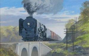 vietor frank 1919-2006,train crossing rural bridge,Wickliff & Associates US 2020-04-25