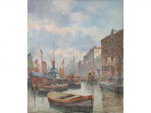 VIGANò Giuseppe 1910,Paesaggio fluviale con barche e figure,Sesart's IT 2019-10-10