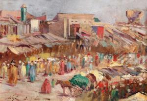 VIGH Bertalan 1890-1946,Piață în Marrakech,Artmark RO 2022-01-27