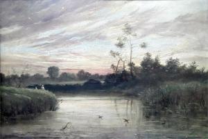 VIGNE T.A,Lake scene with fishermen and low flying duck,1988,The Cotswold Auction Company 2018-09-11