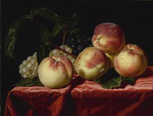 VIGNON Charlotte 1639,PEACHES AND GRAPES ON A TABLE DRAPED WITH A RED CLOTH,Sotheby's GB 2018-01-31