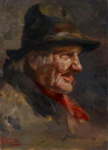 VIKATOS Spiros 1878-1960,Portrait eines Herrn mit Hut und rotem Halstuch,Van Ham DE 2019-05-16