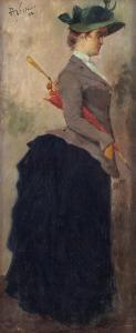 VILLA Aleardo,Ritratto di signora con ombrellino rosso,1888,Wannenes Art Auctions 2014-05-28