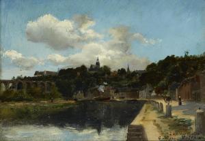 VILLAIN Georges René 1854-1930,View along a quayside with woodland beyond,Rosebery's GB 2021-11-17