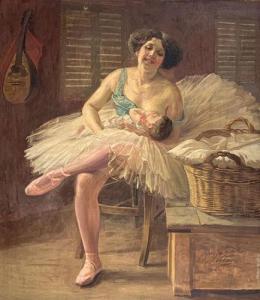 Villani Pietro 1866-1935,La ballerina e il suo bambino,Meeting Art IT 2022-06-15