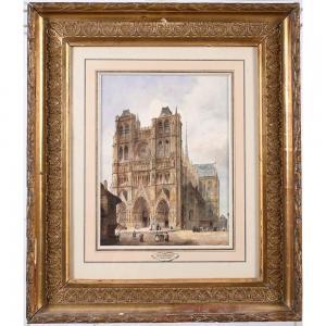 VILLERET Francois Etienne 1800-1866,Amiens, vue animée de la cathédrale,1833,Herbette FR 2023-05-07