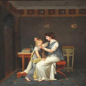 villers MARIE DENISE,Interior with a young darkhaired woman and a blond,Bruun Rasmussen 2014-11-25