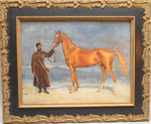 VILLEVALDE Alexandr Bogdanovich 1857-1906,Russian Kozac w/ Horse,Hood Bill & Sons US 2017-05-23
