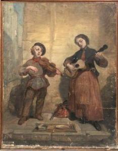 VILLEVIELLE Joseph François 1821-1916,Jeunes musiciens de rue,Rossini FR 2021-05-05