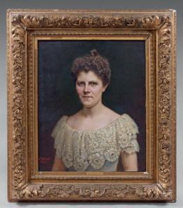 VILLEVIELLE Joseph François 1821-1916,Portrait de femme à la robe déc,1903,Baron Ribeyre & Associés 2014-10-22