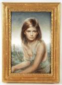 VINCIATA 1911-1996,PORTRAIT OF GIRL WITH BLONDE HAIR IN LANDSCAPE,Ruggiero Associates US 2011-05-18