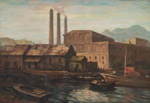 VINCIGUERRA VINCENZO 1922-2021,Paesaggio portuale con barche,1966,Trionfante IT 2023-12-13