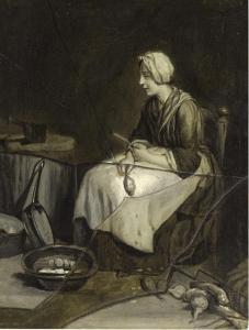 VISPRÉ François Xavier,A scullery maid peeling potatoes, with trompe l\’œ,Sotheby's 2021-04-28