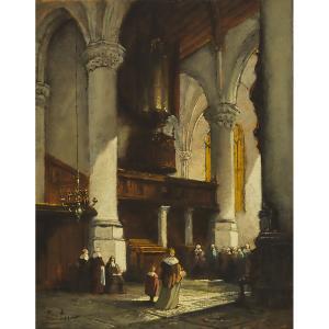 VISSER Adrian Nicholaas 1887-1933,CATHEDRAL INTERIOR AT PRAYER TIME,Waddington's CA 2022-09-15