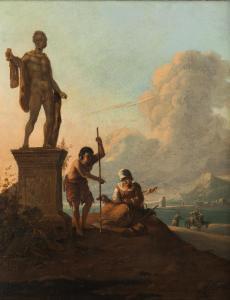 VITRINGA Wigerius 1657-1721,ITALIENISCHE LANDSCHAFT MIT HIRTENPAAR NEBEN DER S,Hampel DE 2021-06-24