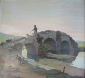 VITTINI Giulio 1888-1968,Hirtin mit Schaf-/Ziegenherde auf steinerner Brücke,Zeller DE 2018-12-05