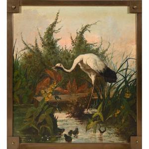 VIVIEN Narcisse 1800-1800,Cigogne dans un paysage,Herbette FR 2024-02-04