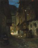 VLASDECK PHILIPP 1878-1930,Malerische Dorfstraße mit Figuren bei Nacht,Zeller DE 2019-11-27