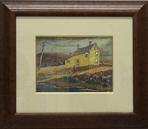 VOELCKER Rudolph A. 1873-1962,Yellow House Along the Water.,Alderfer Auction & Appraisal 2013-06-13