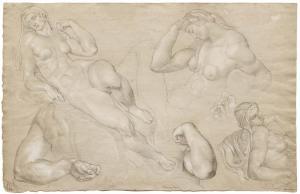 VOGEL Ludwig 1788-1879,Study sheet of Michelangelo's sculptures 'Dawn' an,Galerie Koller 2022-09-23