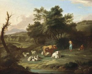 VOGELSANG Isaac 1688-1753,A wooded river landscape with drovers and their ca,Christie's 2011-10-26