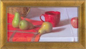 VOKEY Sam 1963,Still life of pears, an apple and a red mug,Eldred's US 2019-04-05