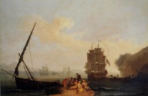 VOLAIRE IL CAVALIER Jacques Antoine 1729-1802,Mediterranean Bay with a Merchantman unload,Sotheby's 2003-12-11