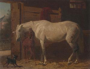 VOLKERS Emil 1831-1905,A white horse and a brown foal in a stable; Protec,1891,Bonhams GB 2024-03-12