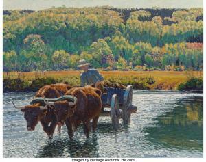 VOLKERT Edward Charles 1871-1935,Oxen Hoofing Stream,Heritage US 2023-06-16