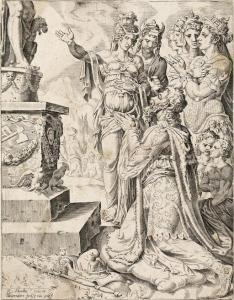 VOLKERTSZ COORNHERT Dirk 1519-1590,Solomon's Idolatry,1551,Swann Galleries US 2020-11-12