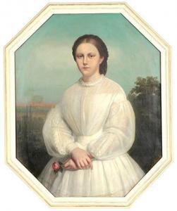 VOLKHART WILHELM GEORG 1815-1876,einer jungen Frau in weißem Kleid,1864,Schopmann DE 2016-06-17