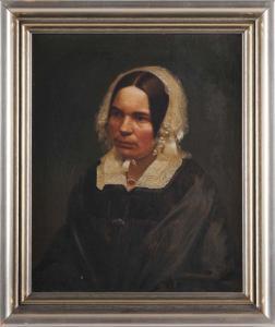 VOLKHART WILHELM GEORG 1815-1876,Porträt einer Frau mit weißer Spitzenhaube,Leipzig DE 2016-09-24