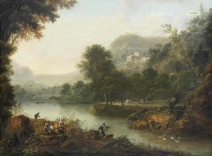 VOLLERDT Johann Christian,An extensive river landscape with figures resting ,Bonhams 2013-07-03