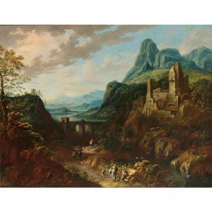 VOLLERDT Johann Christian,AN ITALIANATE RIVER LANDSCAPE WITH TRAVELLERS AND ,Sotheby's 2007-03-27