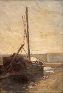 VOLLON Antoine 1833-1900,A moored boat near the Pont Neuf, Paris,Venduehuis NL 2023-11-16