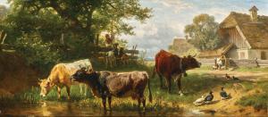 VOLTZ Friedrich Johann 1817-1886,A Farmyard Idyll with Ducks, Goats and Cows ,1875,Palais Dorotheum 2023-12-12
