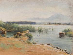 von BECHTOLSHEIM Gustav Freiherr 1842-1924,Boat at Lakeside,Auctionata DE 2016-12-27