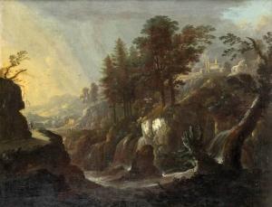 von BEMMEL Peter 1685-1754,Pejzaż leśny z wodospadem,Sopocki Dom Aukcjny PL 2023-05-17