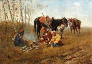von BERRES Joseph I 1821-1912,Riders Resting on the Steppes,1877,Palais Dorotheum AT 2019-06-24