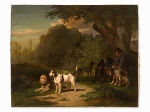 VON BESENVAL Leopold 1812-1889,Resting Hunters with Dogs,1868,Auctionata DE 2015-09-23